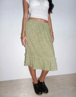Wala Midi Skirt In Ditsy Floral Green -Outlet Modi Vora Store WALA SKIRT DITSY MIX FLORAL GREEN 7