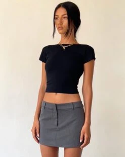 Sukra Mini Tailored Skirt In Charcoal -Outlet Modi Vora Store XIWANG TOP LYCRA BLACK SUKRA TAILORED MINI SKIRT CHARCOAL 12