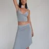 Drew Asymmetric Midi Skirt In Slinky Grey