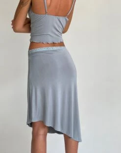 Drew Asymmetric Midi Skirt In Slinky Grey -Outlet Modi Vora Store YENIKA TOP DREW ASYMMETRIC SKIRT GREY SLINKY 1