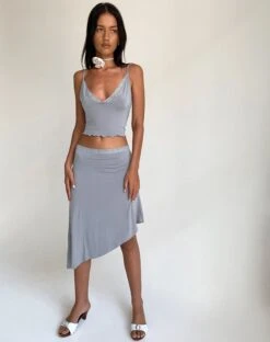 Drew Asymmetric Midi Skirt In Slinky Grey -Outlet Modi Vora Store YENIKA TOP DREW ASYMMETRIC SKIRT GREY SLINKY 2