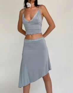 Drew Asymmetric Midi Skirt In Slinky Grey -Outlet Modi Vora Store YENIKA TOP DREW ASYMMETRIC SKIRT GREY SLINKY 5