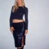 Ziarre Midi Skirt In Black Sequin