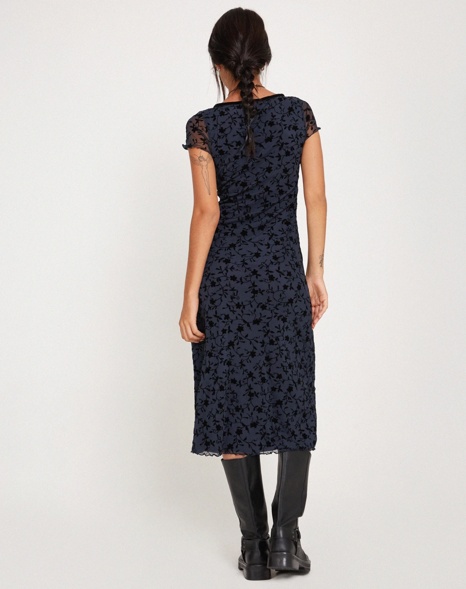 Vilinia Midi Dress In Pretty Petal Flock Black 5 Vilinia Midi Dress In Pretty Petal Flock Black - Image 5